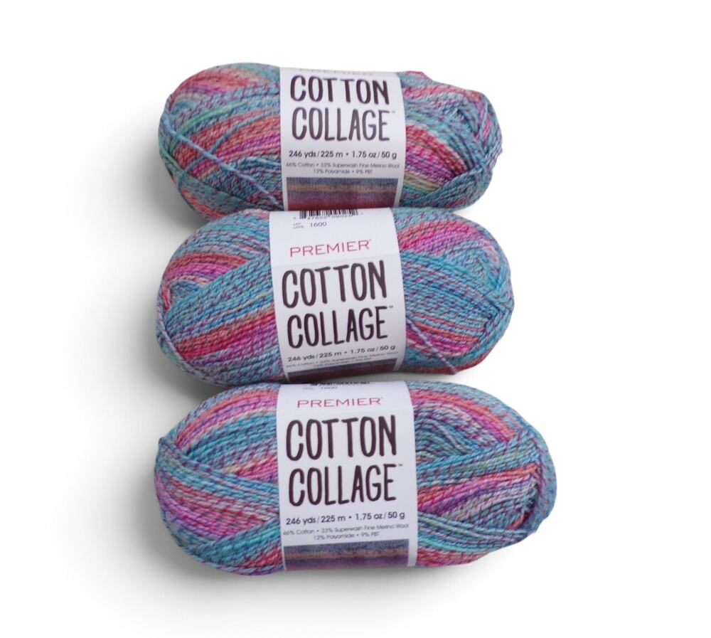 3 Premier Cotton Collage Yarn Lot Super Fine Machine Wash 1.75 oz Party Multi